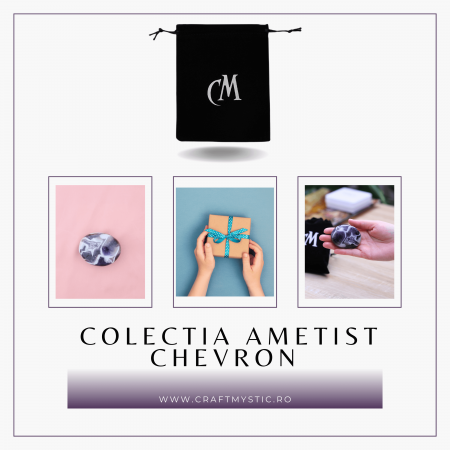 Piatra Ovala de 60mm Sculptată Manual din Ametist Chevron - Piatra de Mana [5]