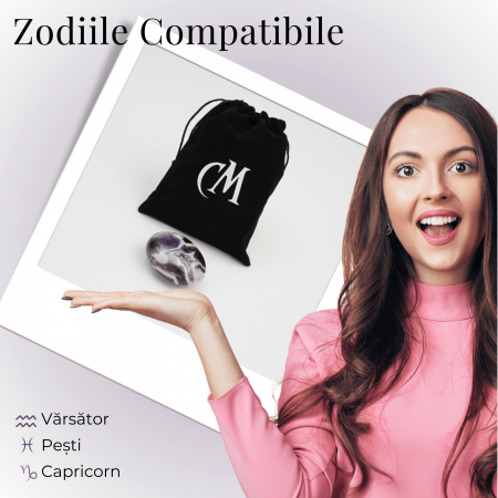 Piatra Ovala de 60mm Sculptată Manual din Ametist Chevron - Piatra de Mana [2]