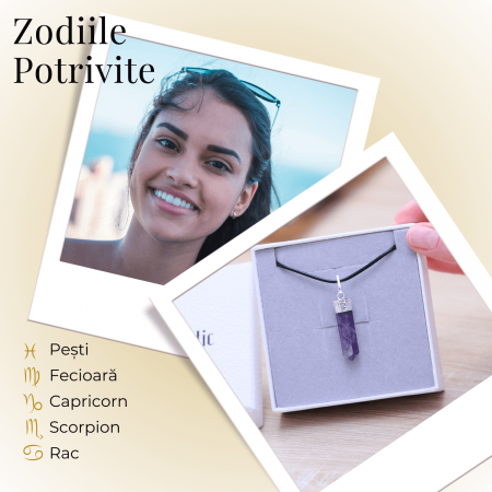 Colier Reglabil cu Pandantiv 35mm Varf de Ametist cu 6 Fete [3]