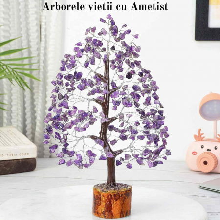 Arbore 25 cm Cristalin cu pietricele din Ametist - Aducator de Liniste si Echilibru - Sculptura Energetica pentru Decorul Casei si Biroului - Idee de Cadou pentru Intelegere Spirituala si Protectie [4]