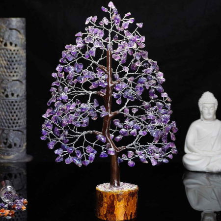 Arbore 25 cm Cristalin cu pietricele din Ametist - Aducator de Liniste si Echilibru - Sculptura Energetica pentru Decorul Casei si Biroului - Idee de Cadou pentru Intelegere Spirituala si Protectie [5]