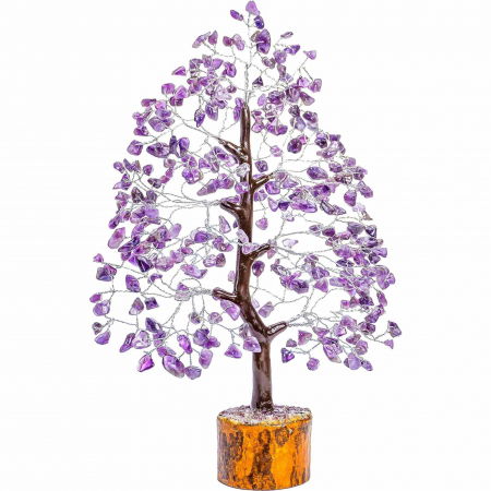Arbore 25 cm Cristalin cu pietricele din Ametist - Aducator de Liniste si Echilibru - Sculptura Energetica pentru Decorul Casei si Biroului - Idee de Cadou pentru Intelegere Spirituala si Protectie