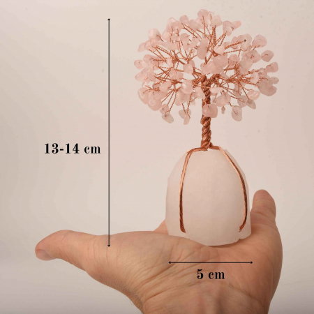 Arborele vietii 13-14 cm din pietre semipretioase polisate de cuart roz si baza de piatra naturala de cuart transparent - Copacel de cristal pentru energie pozitiva  atrage norocul, decor Feng Shui, cadou spiritual [4]
