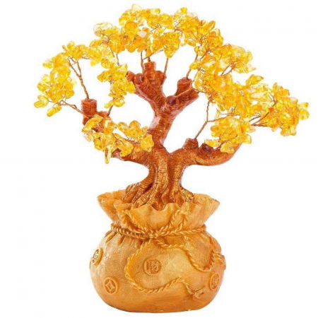 Bonsai cu cristale naturale citrin, supranumit "copacul banilor" - Copacelul cu inaltimea de 25 cm reprezinta cadoul perfect pentru prosperitate, succes, energie pozitiva