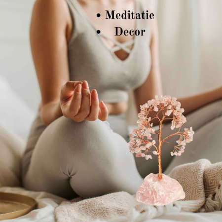 Arborele vietii 18 cm cu cristale semipretioase cuart roz - Bonsai de cristal cu 162 mini pietre si baza din cuart roz pentru bani, Feng Shui, noroc [4]