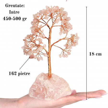 Arborele vietii 18 cm cu cristale semipretioase cuart roz - Bonsai de cristal cu 162 mini pietre si baza din cuart roz pentru bani, Feng Shui, noroc [1]