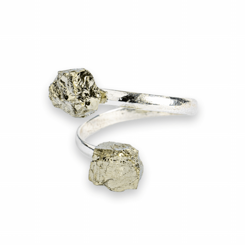 Incredere si Curaj - Atrage succesul si blocheaza negativitatea – Inel dublu Pirita in forma naturala