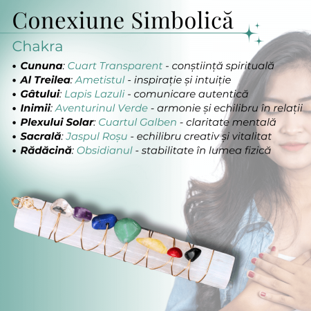 Bagheta din Selenit Brut cu Pietre pentru Cele 7 Chakre, Invelita in Sarma de Cupru, pentru Yoga, Meditatie, Echilibru Spiritual [6]