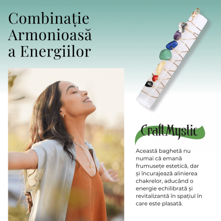 Bagheta din Selenit Brut cu Pietre pentru Cele 7 Chakre, Invelita in Sarma de Cupru, pentru Yoga, Meditatie, Echilibru Spiritual [4]