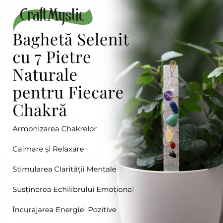 Bagheta din Selenit Brut cu Pietre pentru Cele 7 Chakre, Invelita in Sarma de Cupru, pentru Yoga, Meditatie, Echilibru Spiritual [7]