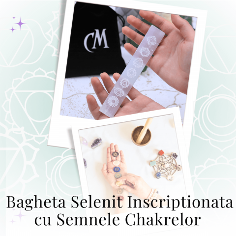Bagheta de Selenit 15x2.5 cm cu Semnele Chakrelor - Curatare si Incarcare Cristale [7]