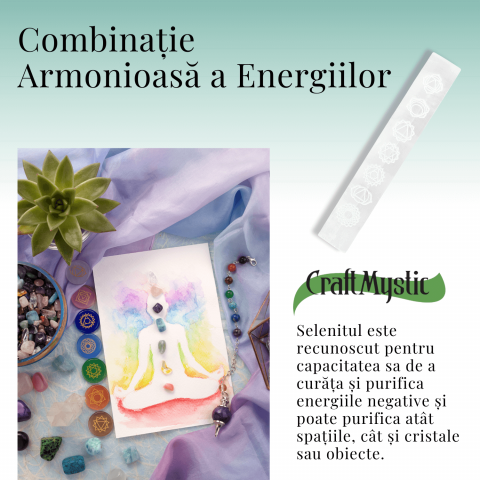 Bagheta de Selenit 15x2.5 cm cu Semnele Chakrelor - Curatare si Incarcare Cristale [5]
