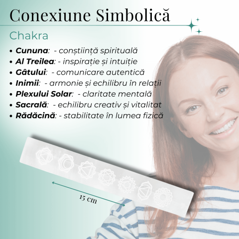 Bagheta de Selenit 15x2.5 cm cu Semnele Chakrelor - Curatare si Incarcare Cristale [3]