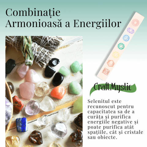 Bagheta de Selenit cu Semnele Chakrelor Color - Incarcare si Curatare Cristale [3]