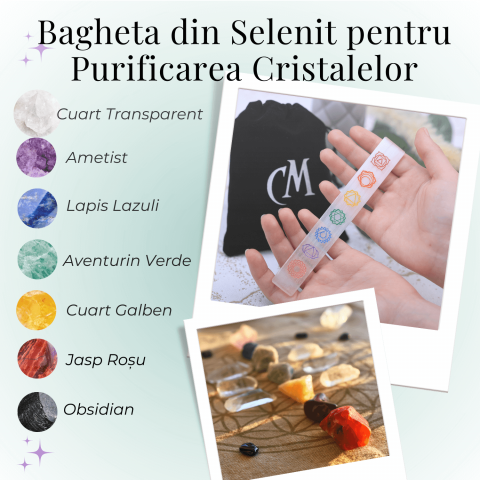 Bagheta de Selenit cu Semnele Chakrelor Color - Incarcare si Curatare Cristale [2]