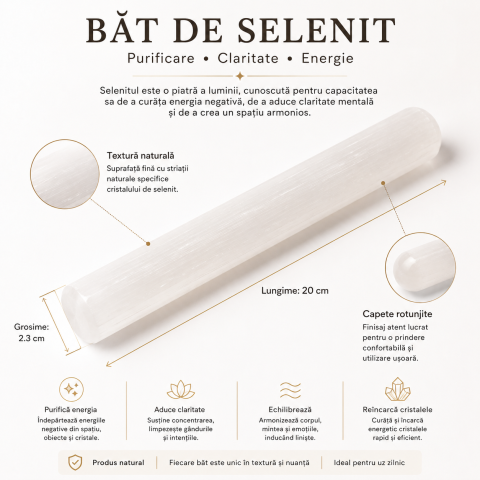 Bat de Selenit Natural 20 cm – Purificare Energetica si Claritate Interioara [3]