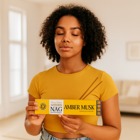 Betisoare Parfumate Golden Nag Amber Musk – Arome Calde, Confort si Atmosfera Sacra [2]