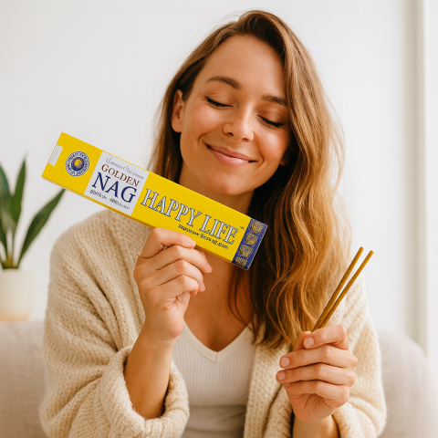 Betisoare Parfumate Golden Nag Happy Life – Aromonie Pozitiva, Energie Vesela si Stare de Bine [1]