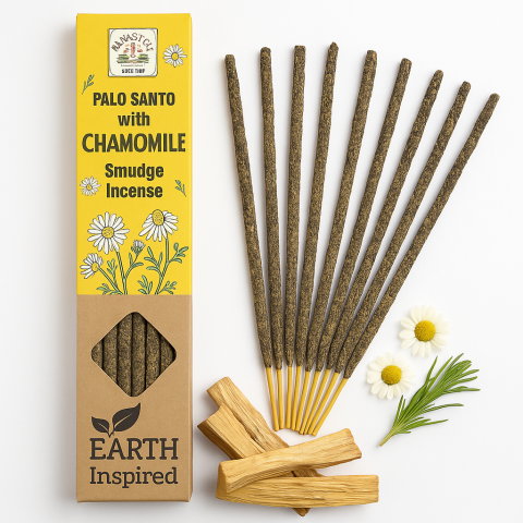 Instrumente și Accesorii Spirituale - Betisoare parfumate Smudge Earth Inspired – Chamomile & Palo Santo Relaxare, echilibru, somn lin