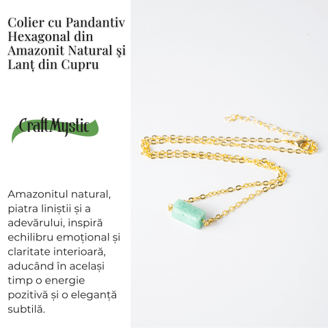Calm si Echilibru – Colier cu Pandantiv Hexagonal din Amazonit Natural pe Lant de Cupru [2]