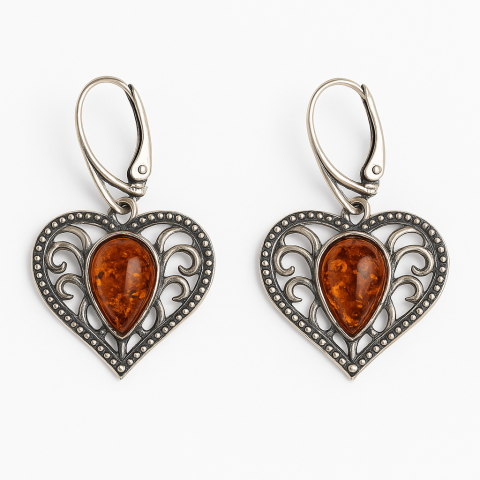 Bijuterie cu suflet – Cercei cu chihlimbar in montura romantica argint 925 [0]