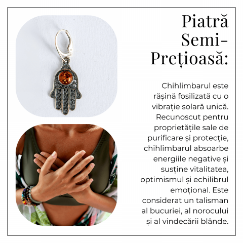 Mana protectiei blande – Cercei cu Mana Fatimei si chihlimbar in montura argint 925 [4]