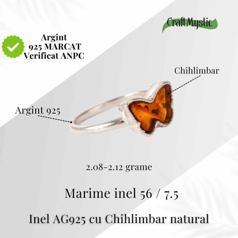 Un fluture din argint 925 si chihlimbar, simbol al transformarii blande si al luminii interioare [2]