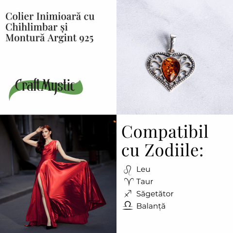 Colier inimioara cu chihlimbar si montura argint 925 – Protectie, caldura si echilibru emotional [6]