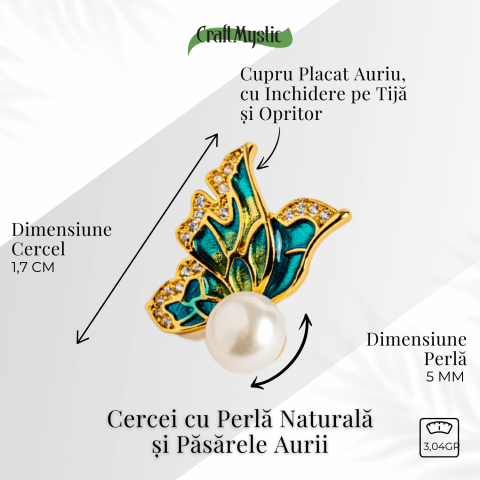 Eleganta care zboara – Cercei cu perla naturala si pasarele aurii [2]