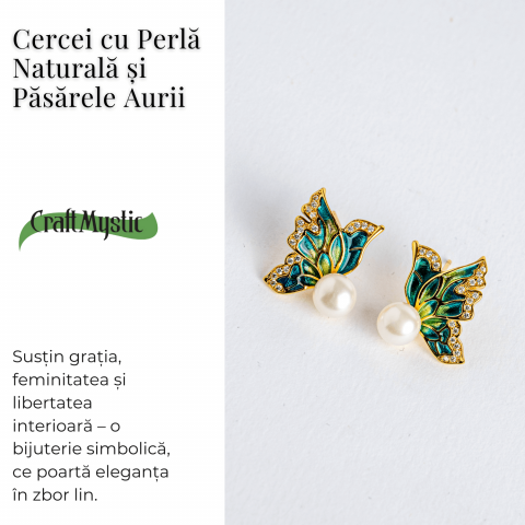 Eleganta care zboara – Cercei cu perla naturala si pasarele aurii [4]