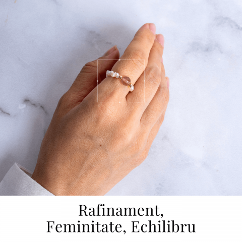 Inel cu sens – Cristal capsuna si perle pentru armonie emotionala [1]