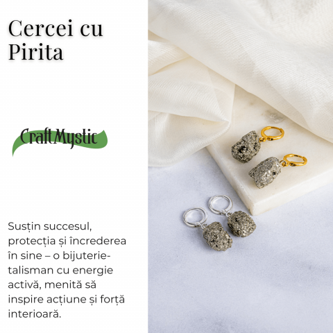 Putere in forma pura – Cercei cu piatra Pirita si montura aurie [4]