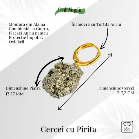 Putere in forma pura – Cercei cu piatra Pirita si montura aurie [2]