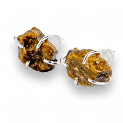 Cercei - Cercei argintii cu Ochi de Tigru brut – Protectie, curaj si claritate mentala