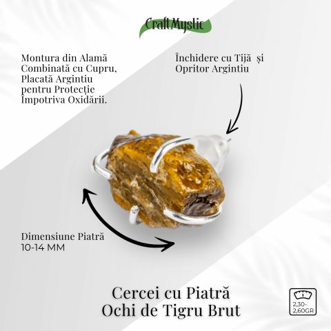 Cercei argintii cu Ochi de Tigru brut – Protectie, curaj si claritate mentala [2]