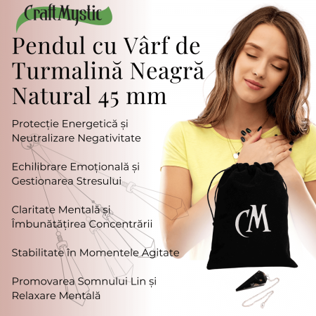 Pendul de Radiestezie cu Varf de Turmalina Neagra Naturala 45 mm [1]
