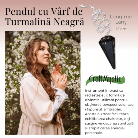 Pendul de Radiestezie cu Varf de Turmalina Neagra Naturala 45 mm [2]