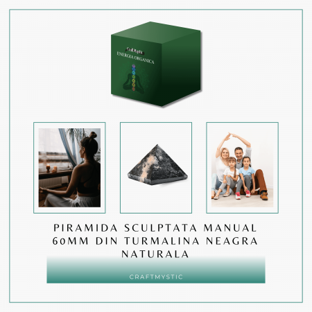 Piramida Sculptata Manual 60mm din Piatra de Turmalina Neagra cu Rutil Naturala [6]