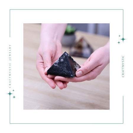 Piramida Sculptata Manual 60mm din Piatra de Turmalina Neagra cu Rutil Naturala [5]