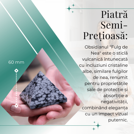 Piramida Sculptata Manual 60mm din Piatra Obsidian Fulg de Nea Natural [2]