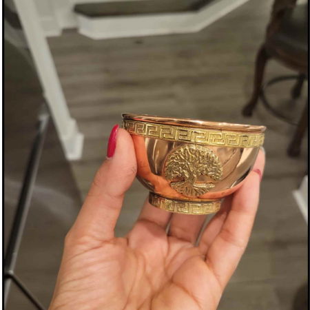 Bol din cupru cu simbol de luna tripla si pentagrama – excelent pentru decorarea altarului, ritualuri, arzator de tamaie, preparator de potiuni [2]