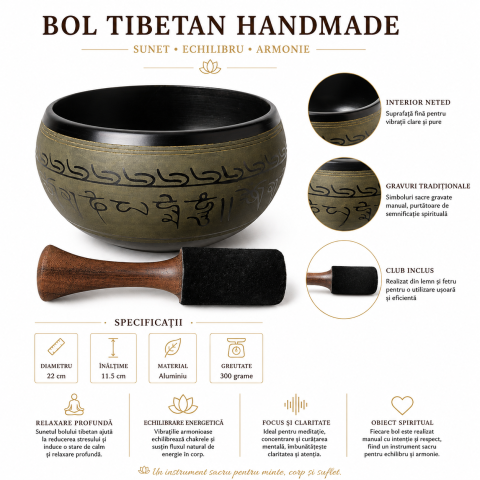 Bol Tibetan din Alauminiu Rotund 22 cm – Armonie, Relaxare si Echilibru Interior [5]