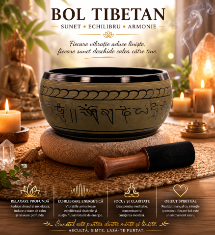 Bol Tibetan din Alauminiu Rotund 22 cm – Armonie, Relaxare si Echilibru Interior [2]