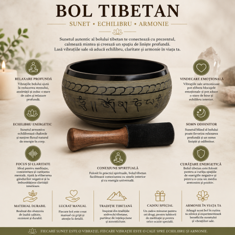 Bol Tibetan din Alauminiu Rotund 22 cm – Armonie, Relaxare si Echilibru Interior [4]