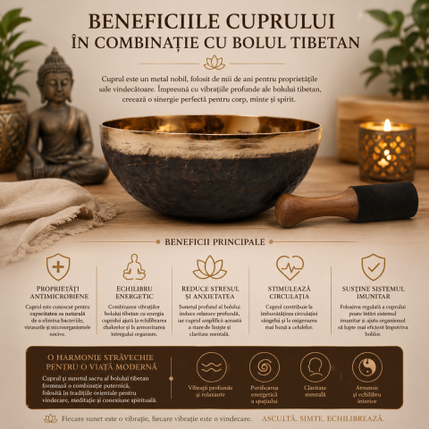 Bol Tibetan Handmade din Cupru 20.5 cm – Relaxare, Armonie si Meditație [4]
