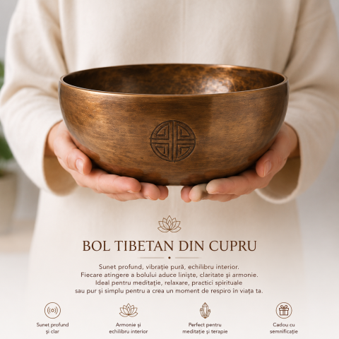 Bol Tibetan din Cupru Rotund 22.5 cm – Armonie Interioara si Relaxare Profunda [1]