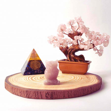 Bonsai cu cristale Cuart Roz pe suport dreptunghiular de ceramica – simbolizeaza: feng shui, noroc, sanatate, bogatie si familie [4]