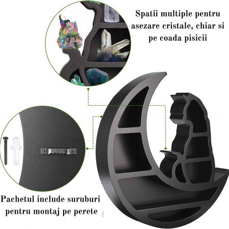 Mini Raft 30x30 cm expunere din lemn pentru cristale, uleiuri esensiale design Pisica neagra pe luna - Decorare gotică pentru cameră Moon Cat [1]