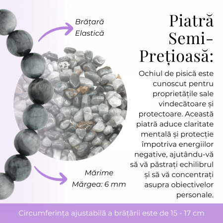 Bratara Elastica cu Margele 6mm din Ochi de Pisica Semipretios Natural [4]