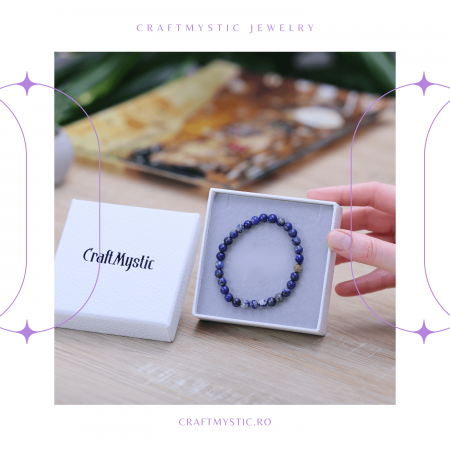 Bratara Elastica cu Margele Naturale de 6mm din Lapis Lazuli [5]